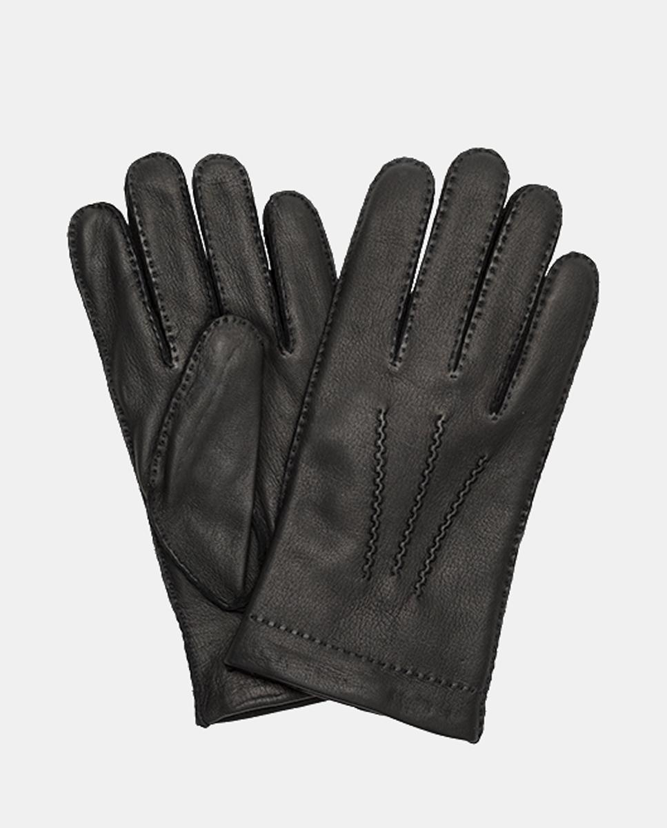 Imagen 1 de Guantes de piel de ciervo con forro de lana cordero Negro