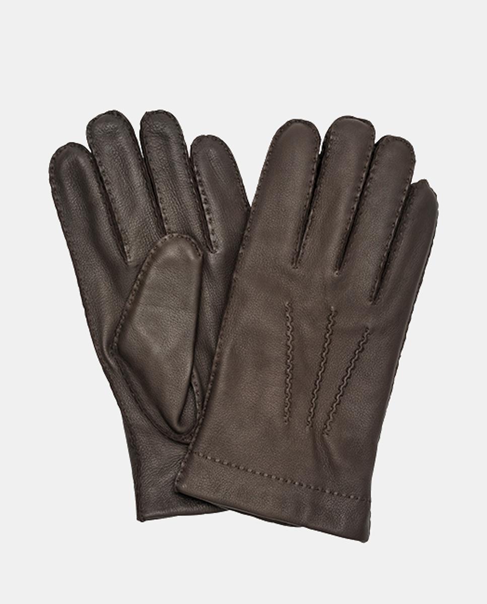 Imagen 1 de Guantes de piel de ciervo con forro de lana cordero Marrón
