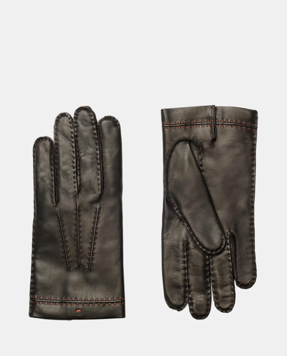 Guantes de piel ante con forro de cashmere - Santoni - Marrón oscuro Marrón oscuro-1