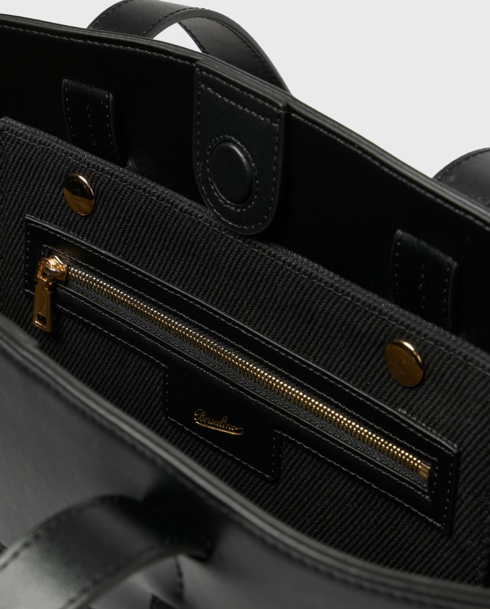 Mala Shopper com Detalhes em Pele Preto-4