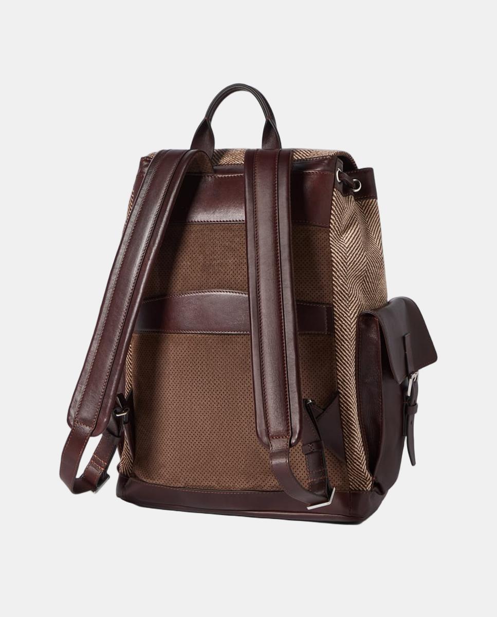 Mochila Multibolsos com Detalhes em Pele Castanho-2