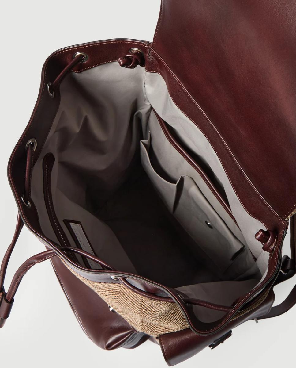 Mochila Multibolsos com Detalhes em Pele Castanho-4