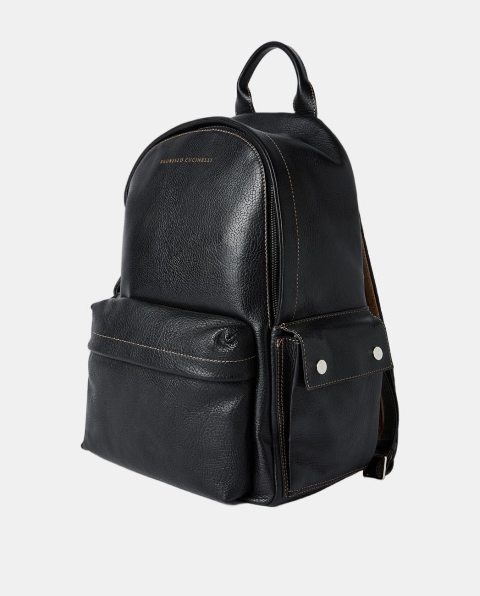 Mochila de piel de becerro abatanada - Brunello Cucinelli - Negro Negro-2