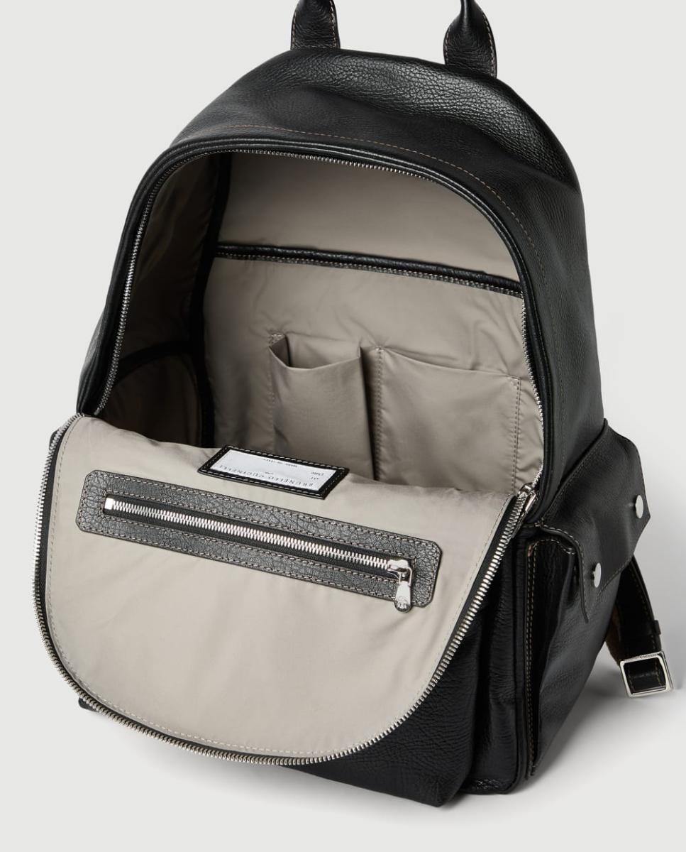 Mochila de piel de becerro abatanada - Brunello Cucinelli - Negro Negro-3