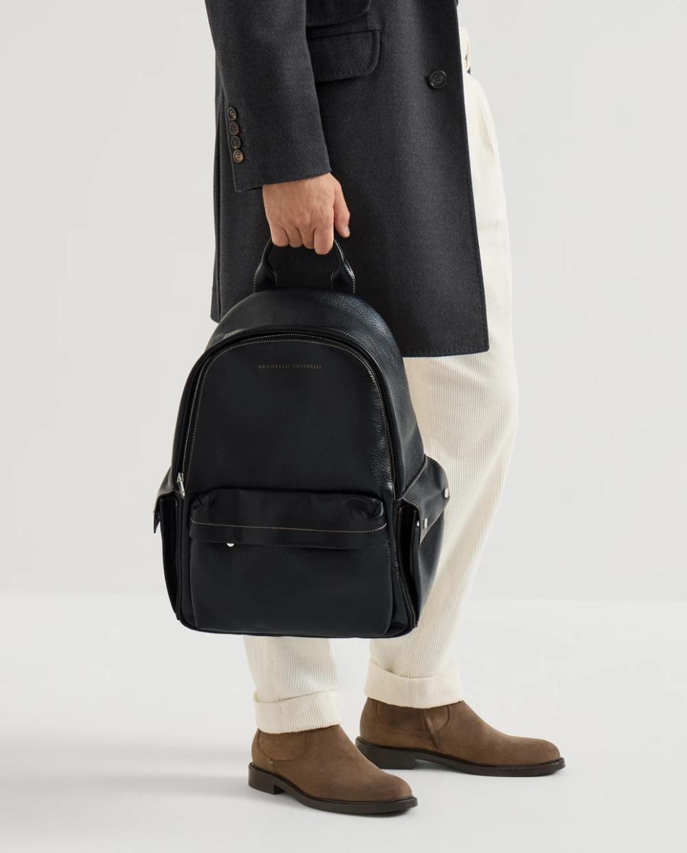 Mochila de piel de becerro abatanada - Brunello Cucinelli - Negro Negro-5