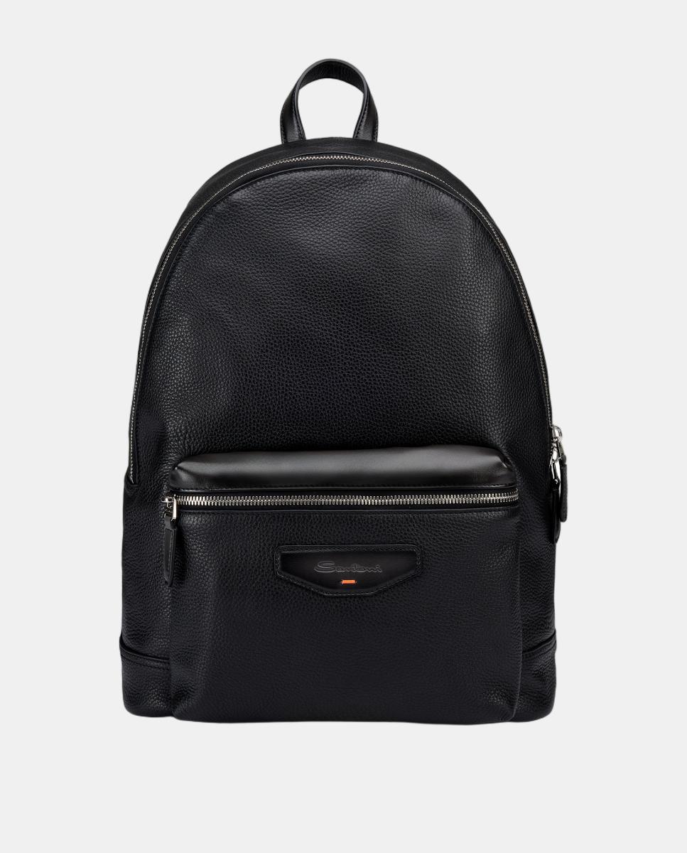 Imagen 0 de Mochila de piel con bolsillo frontal Negro