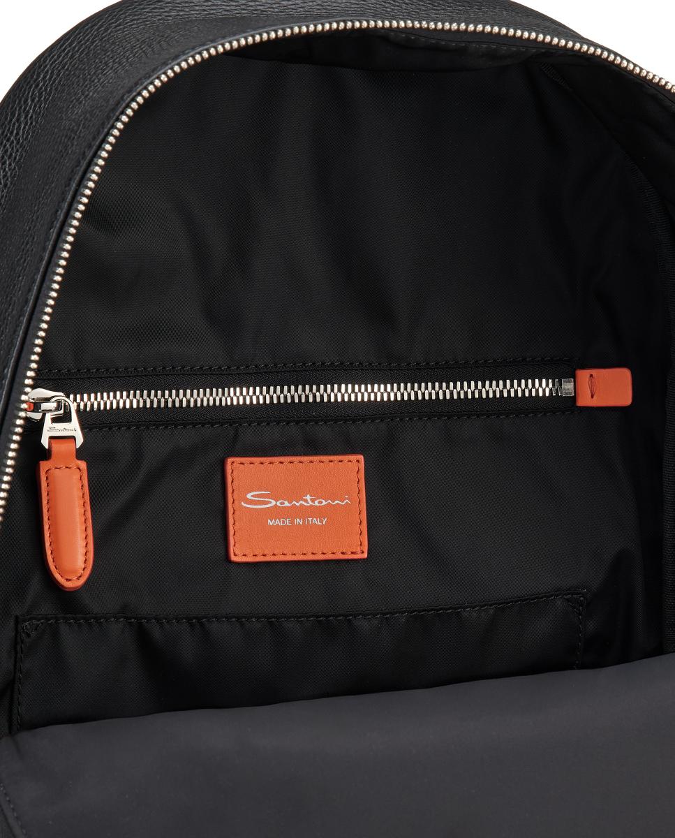 Mochila de piel con bolsillo frontal - Santoni - Negro Negro-5