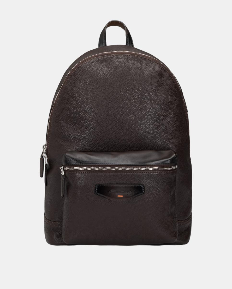 Imagen 0 de Mochila de piel con bolsillo frontal Marrón oscuro