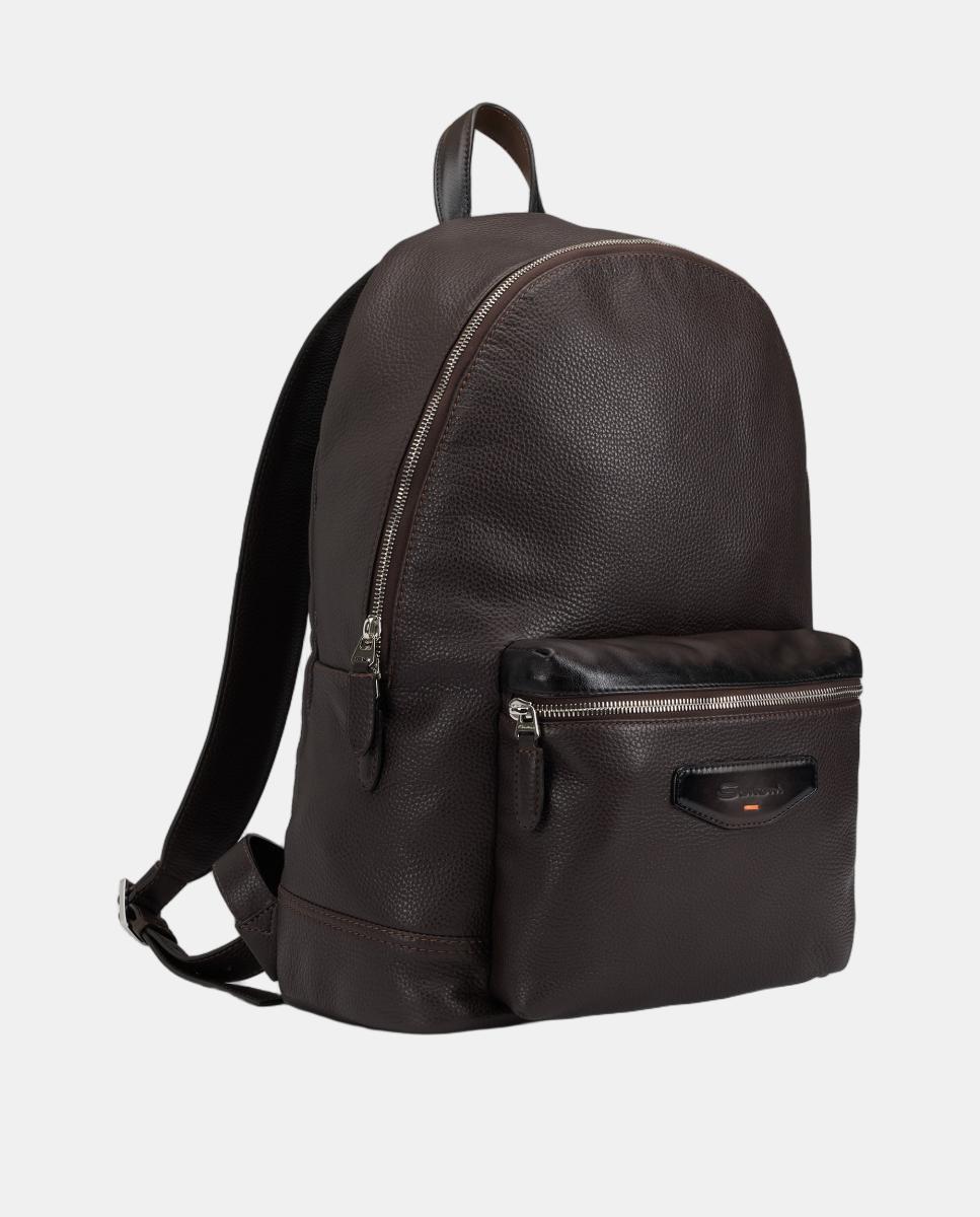 Mochila de piel con bolsillo frontal - Santoni - Marrón oscuro Marrón oscuro-2