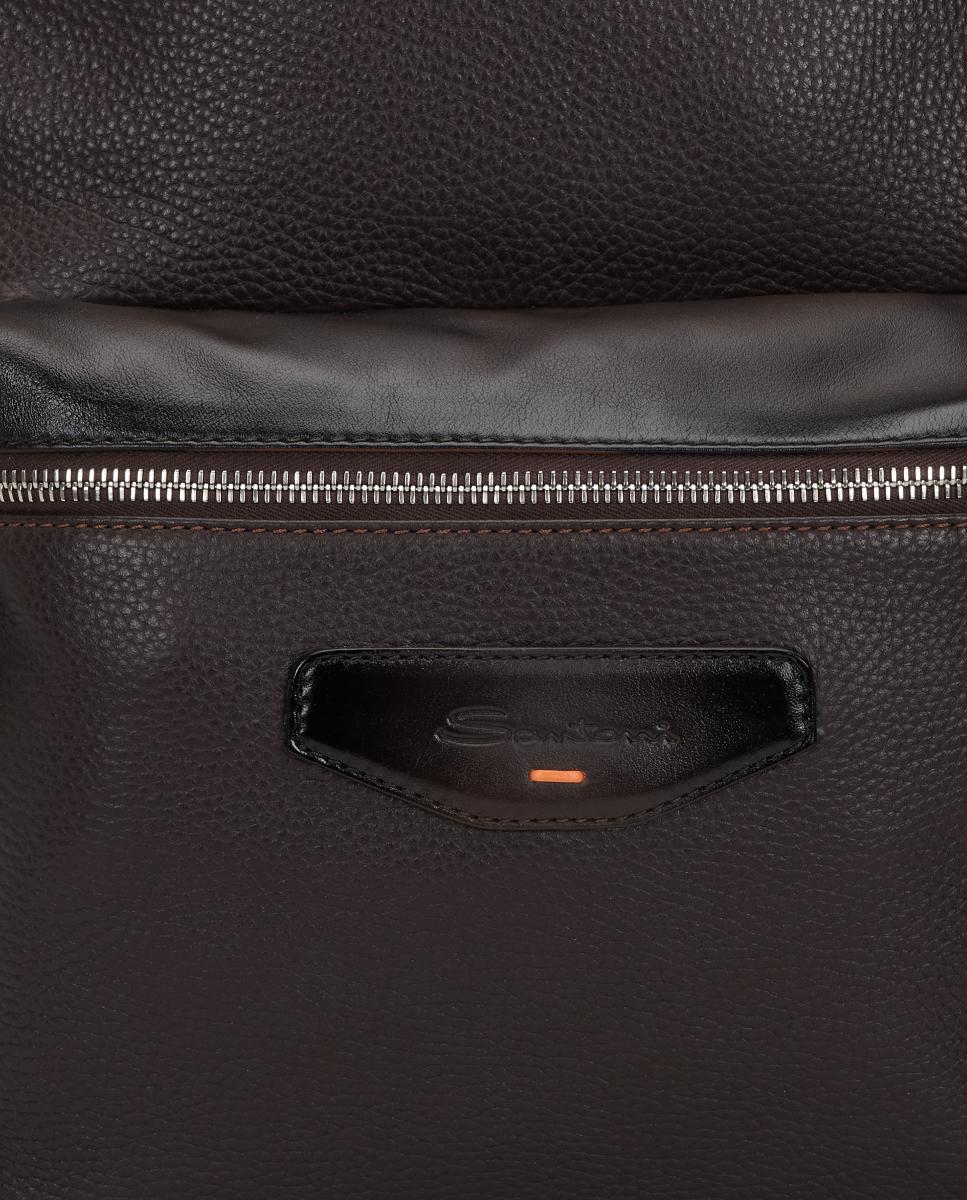 Mochila de piel con bolsillo frontal - Santoni - Marrón oscuro Marrón oscuro-3