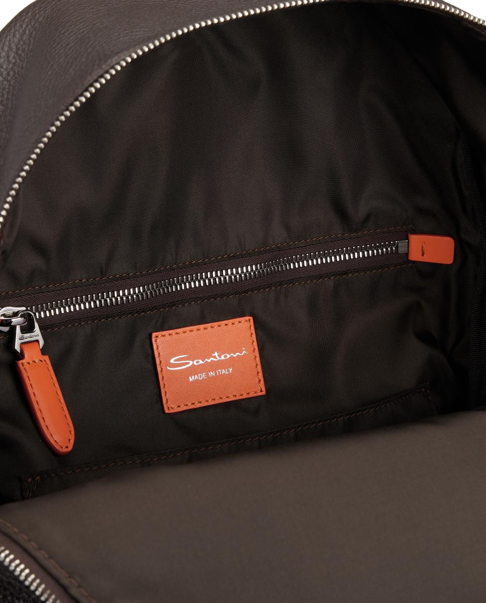 Mochila de piel con bolsillo frontal - Santoni - Marrón oscuro Marrón oscuro-4