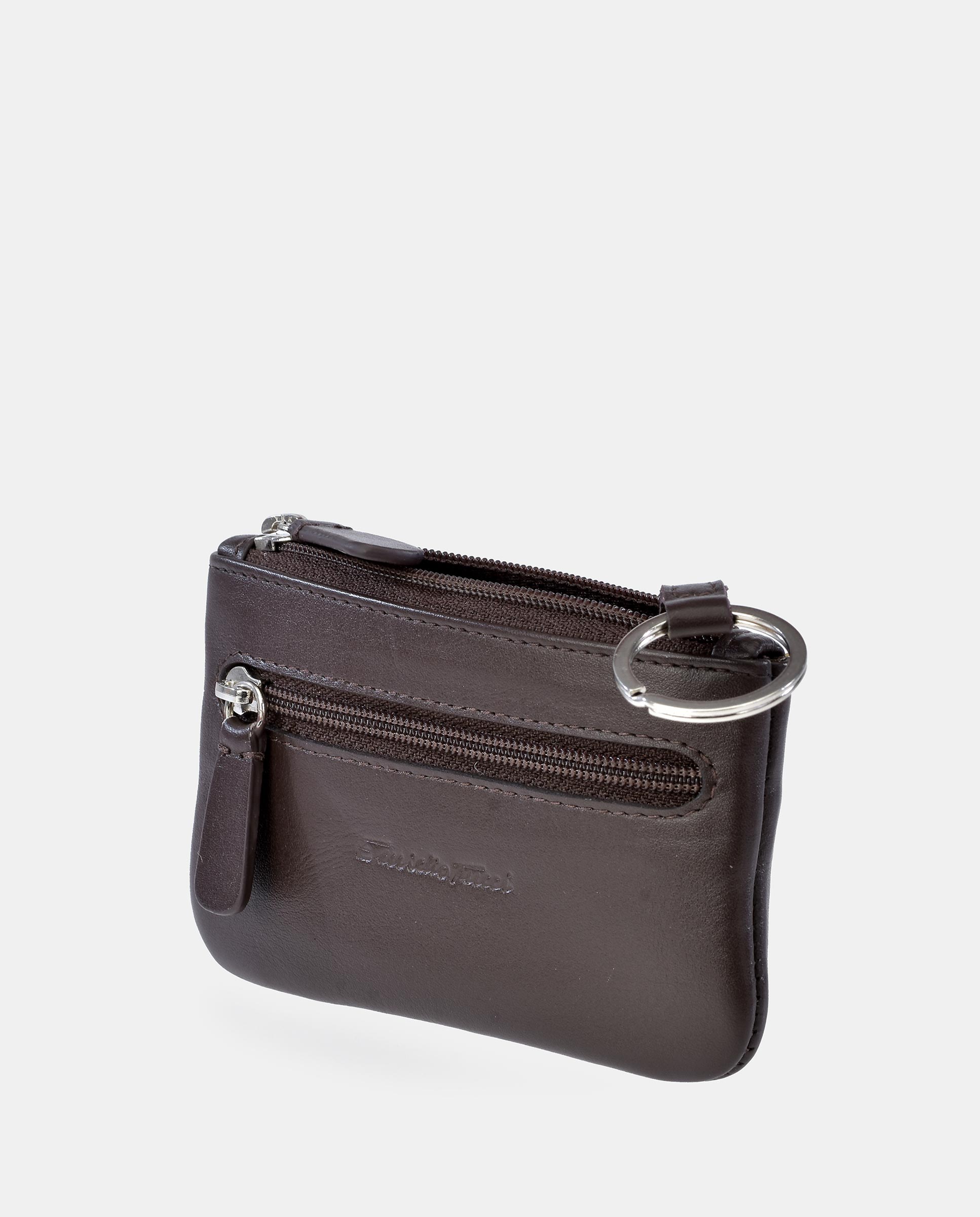 Porta-Moedas com Fecho de Correr e em Pele - Castanho-Escuro Castanho-escuro-3