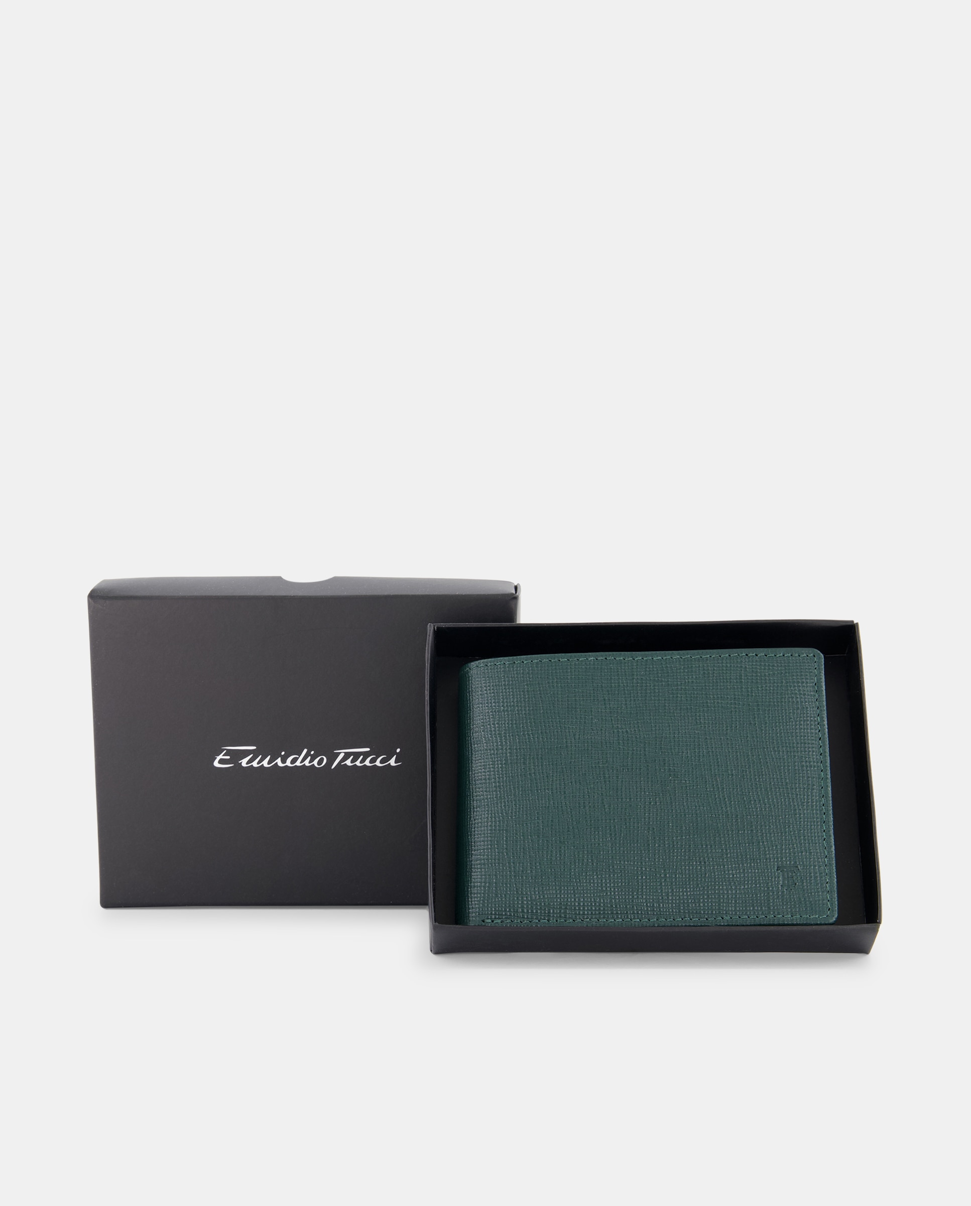 Cartera horizontal tarjetero y monedero piel safiano - Emidio Tucci - Verde oscuro Verde oscuro-1