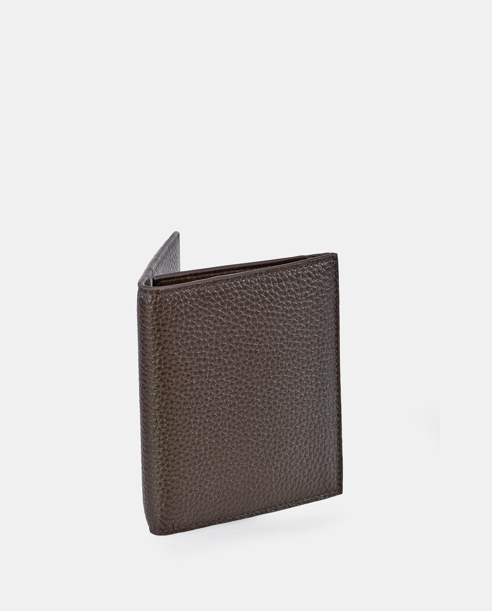 Carteira Vertical com Porta-Moedas e em Pele Granulada - Castanho-Escuro Castanho-escuro-2