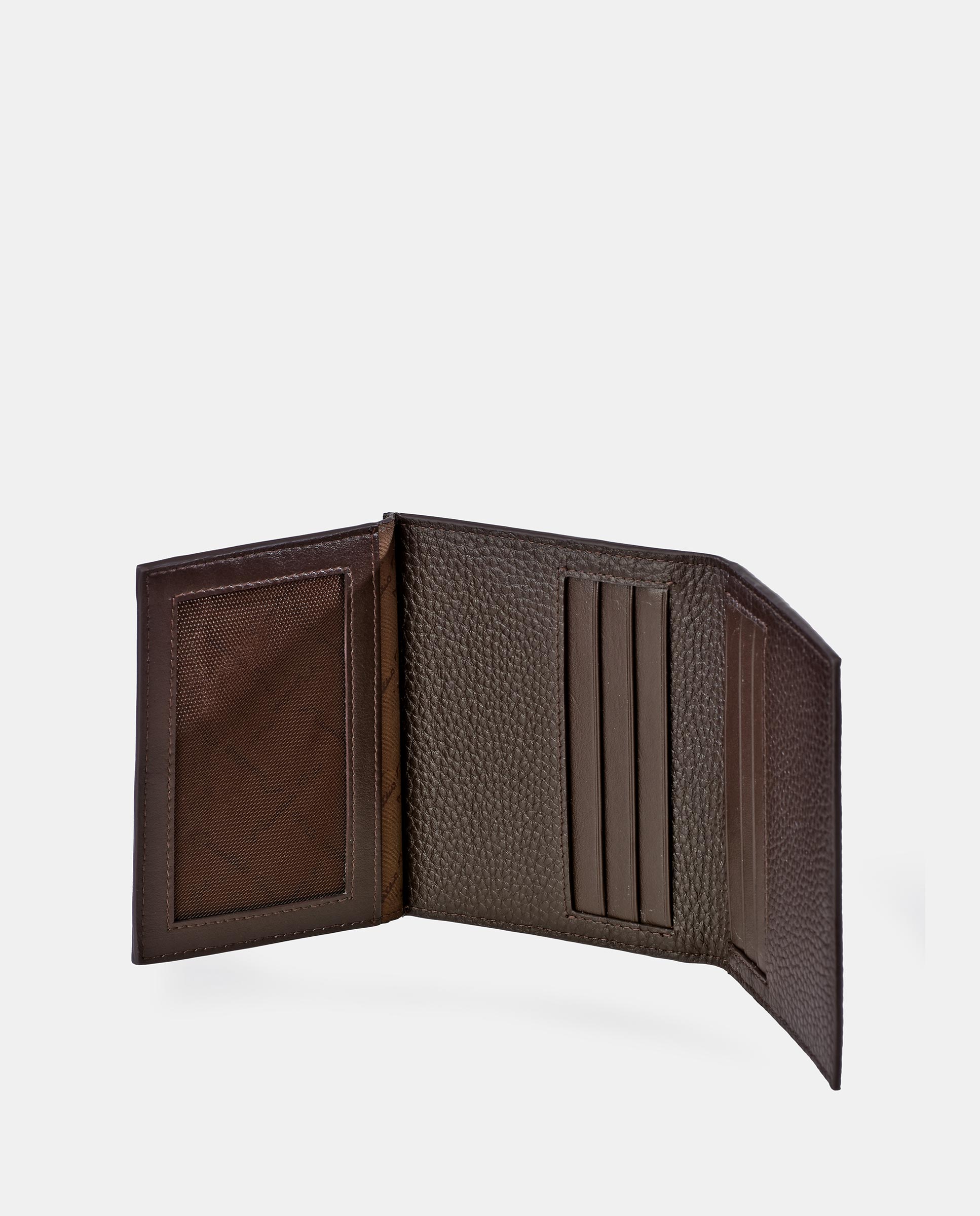 Carteira Vertical com Porta-Moedas e em Pele Granulada - Castanho-Escuro Castanho-escuro-3