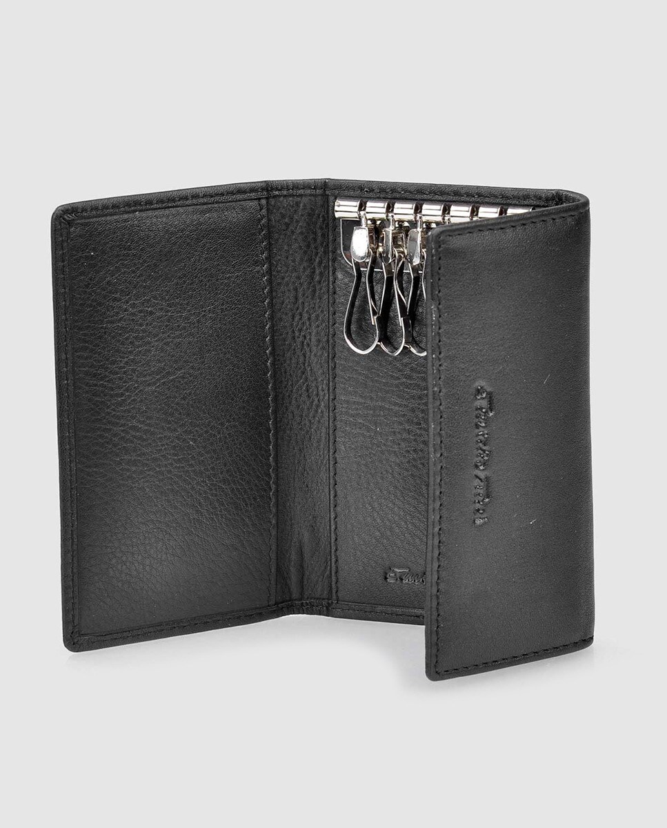 Porta-chaves de homem de pele em preto Preto-2