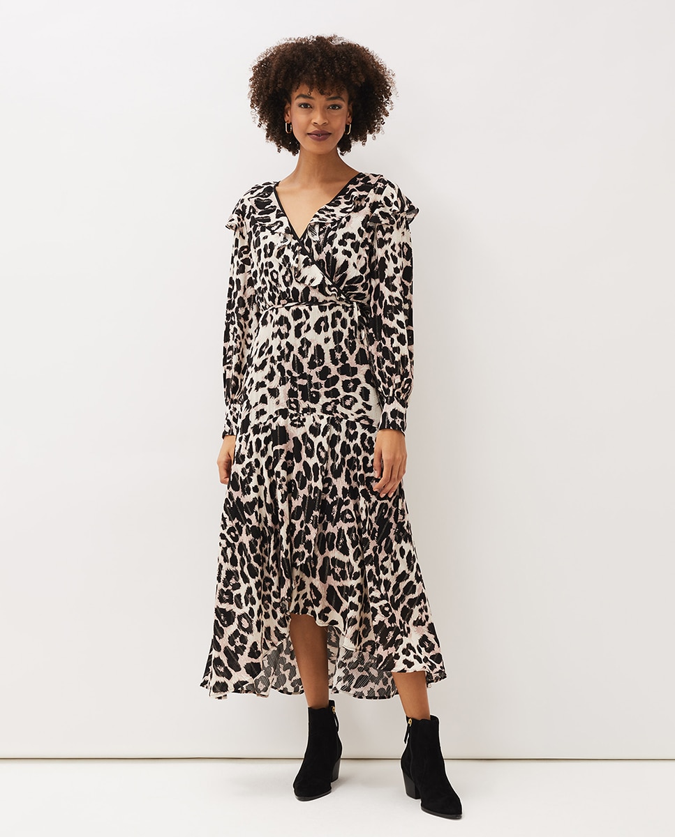 Vestido midi com animal print Multicolor-1