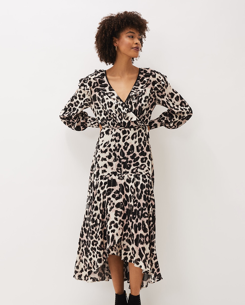 Vestido midi com animal print Multicolor-2