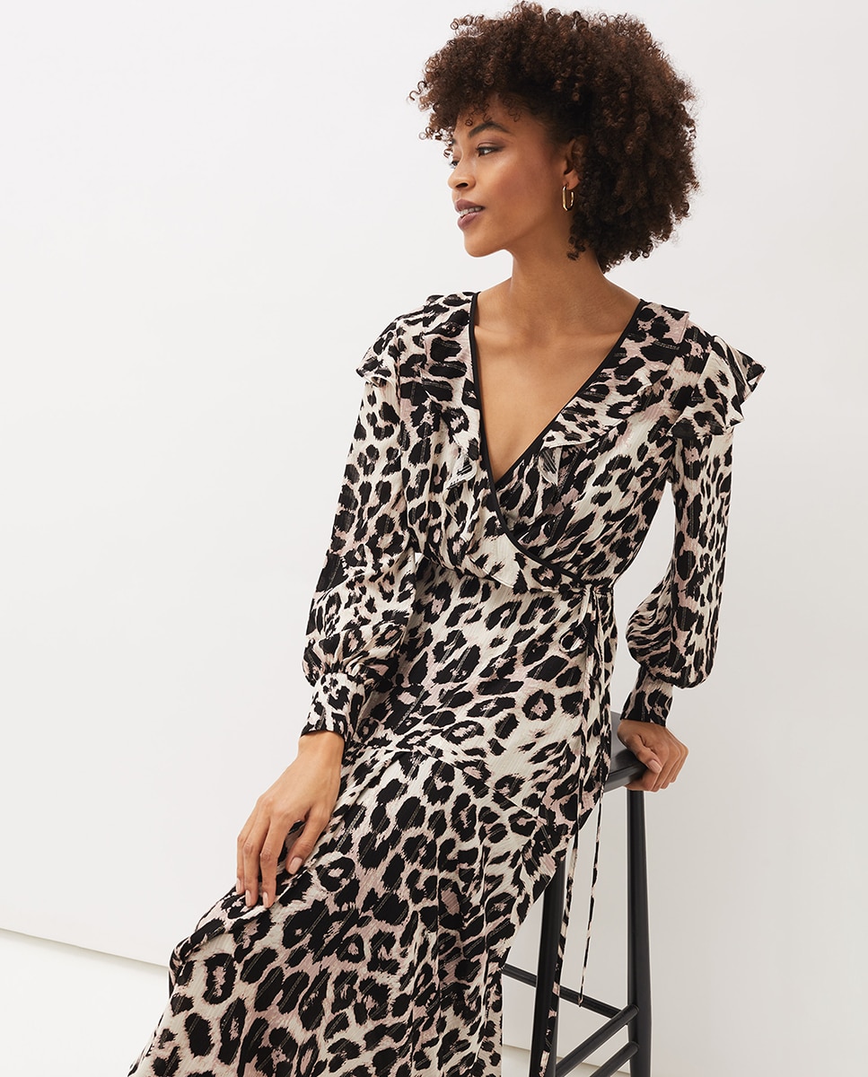 Vestido midi com animal print Multicolor-4