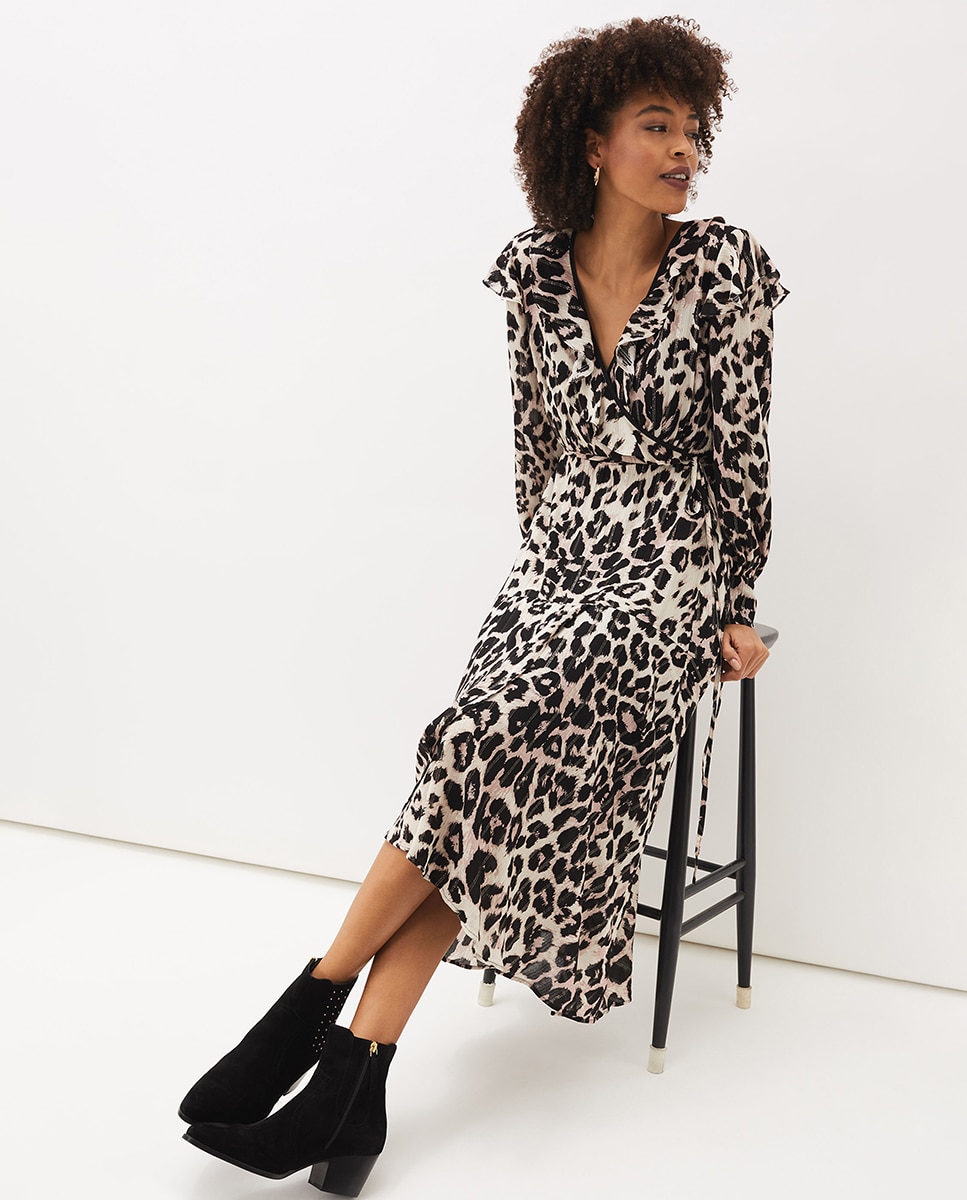 Vestido midi com animal print Multicolor-5