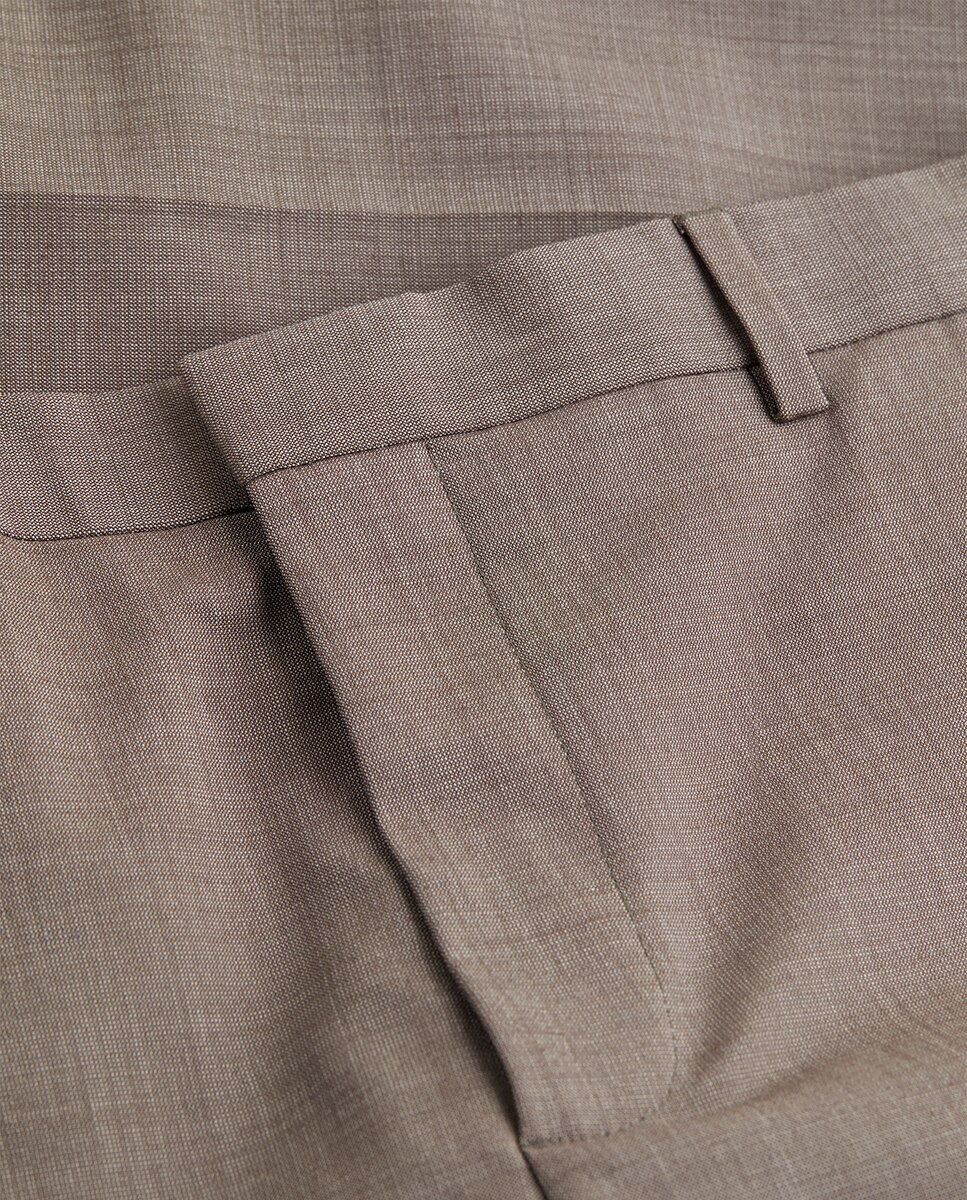 Calças Formais Slim Fit de Lã Castanho-claro-4