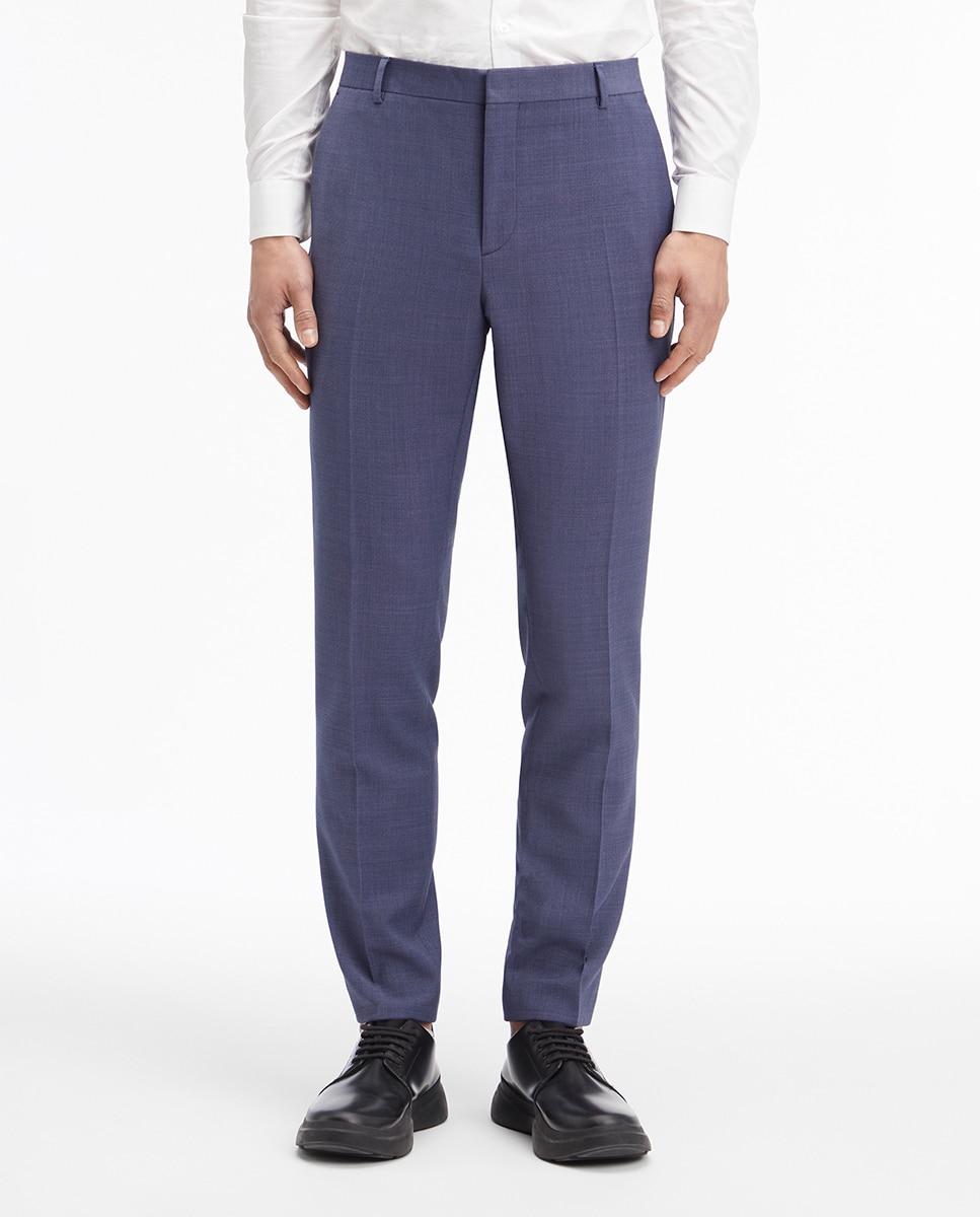 Calças Formais Slim Fit de Lã Azul-1