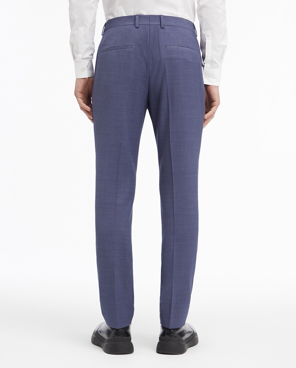 Calças Formais Slim Fit de Lã Azul-2