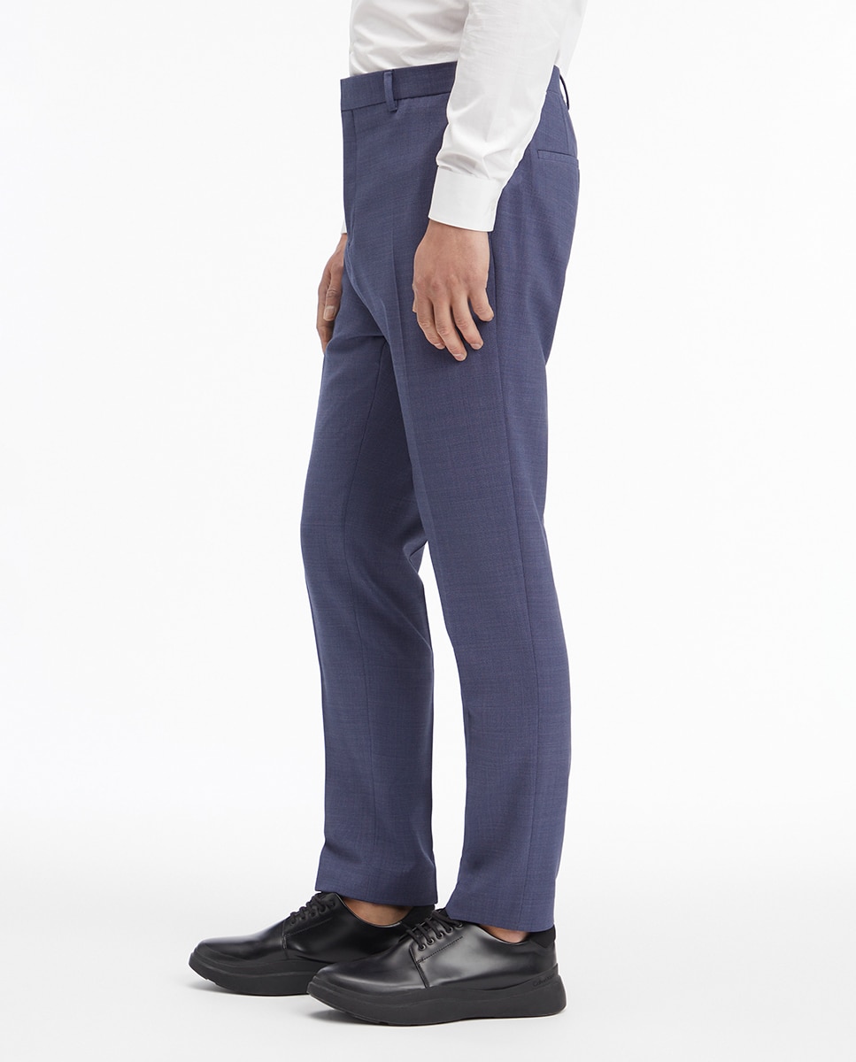 Calças Formais Slim Fit de Lã Azul-3