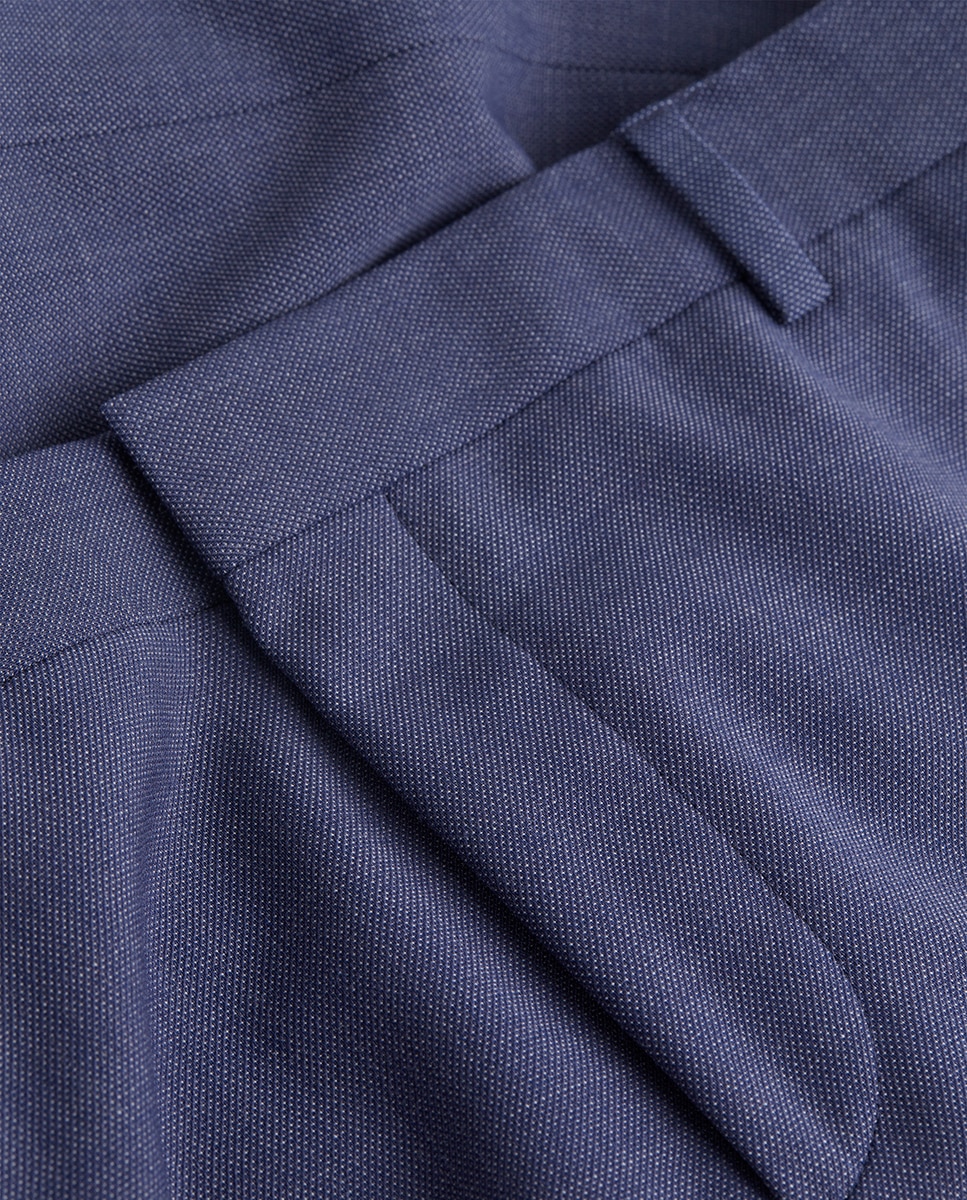Calças Formais Slim Fit de Lã Azul-4