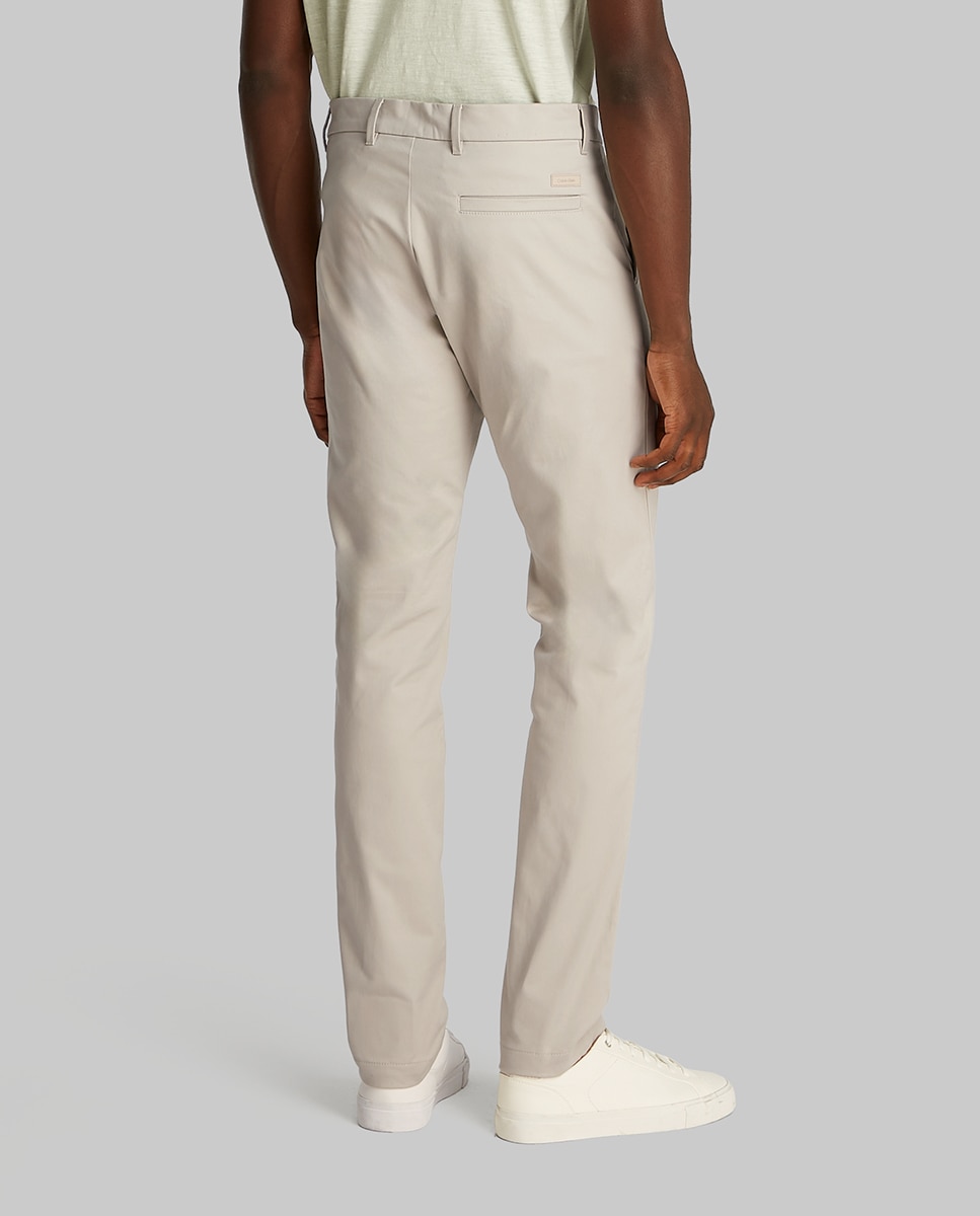 Calças Chino Acetinadas Slim Cinzento-claro-3