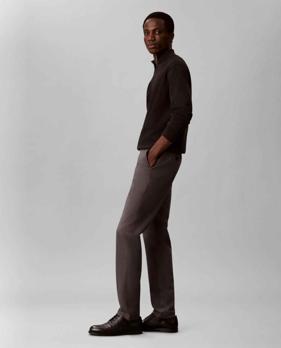 Calças Chino Slim Acetinadas Cinzento-escuro-5