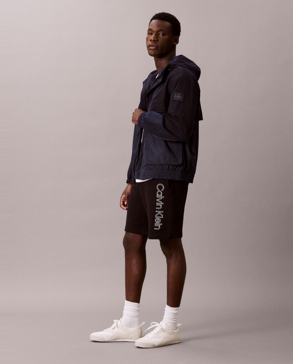 Bermudas de Felpa com Estampado Gráfico Preto-2