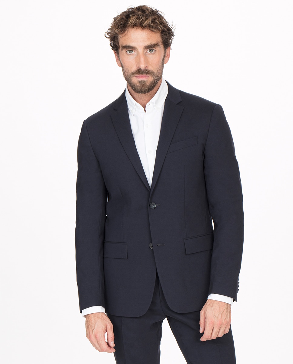 Casaco de fato de homem Calvin Klein regular liso azul Azul-marinho-1