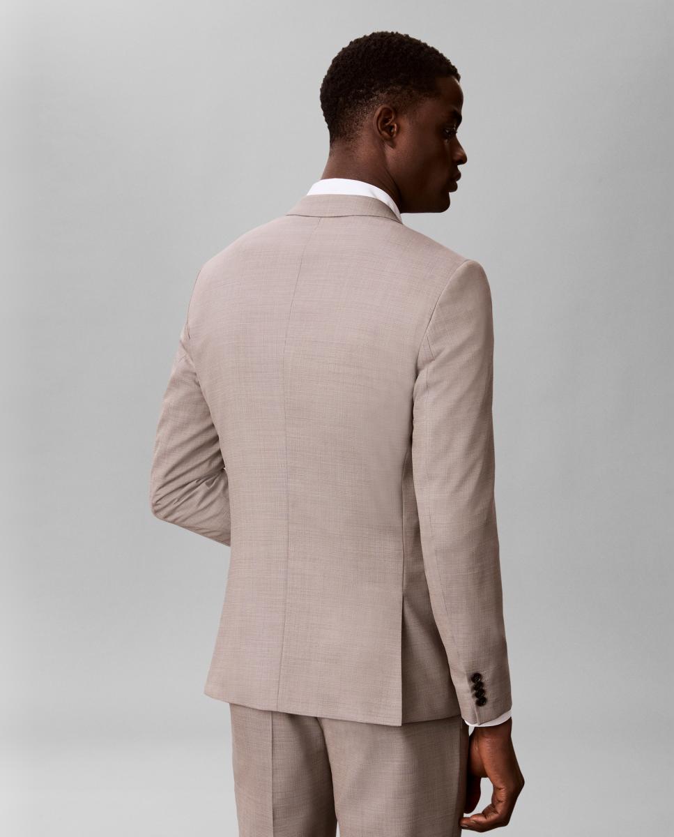 Blazer Slim com Micro Estrutura Barleycorn Bege-2