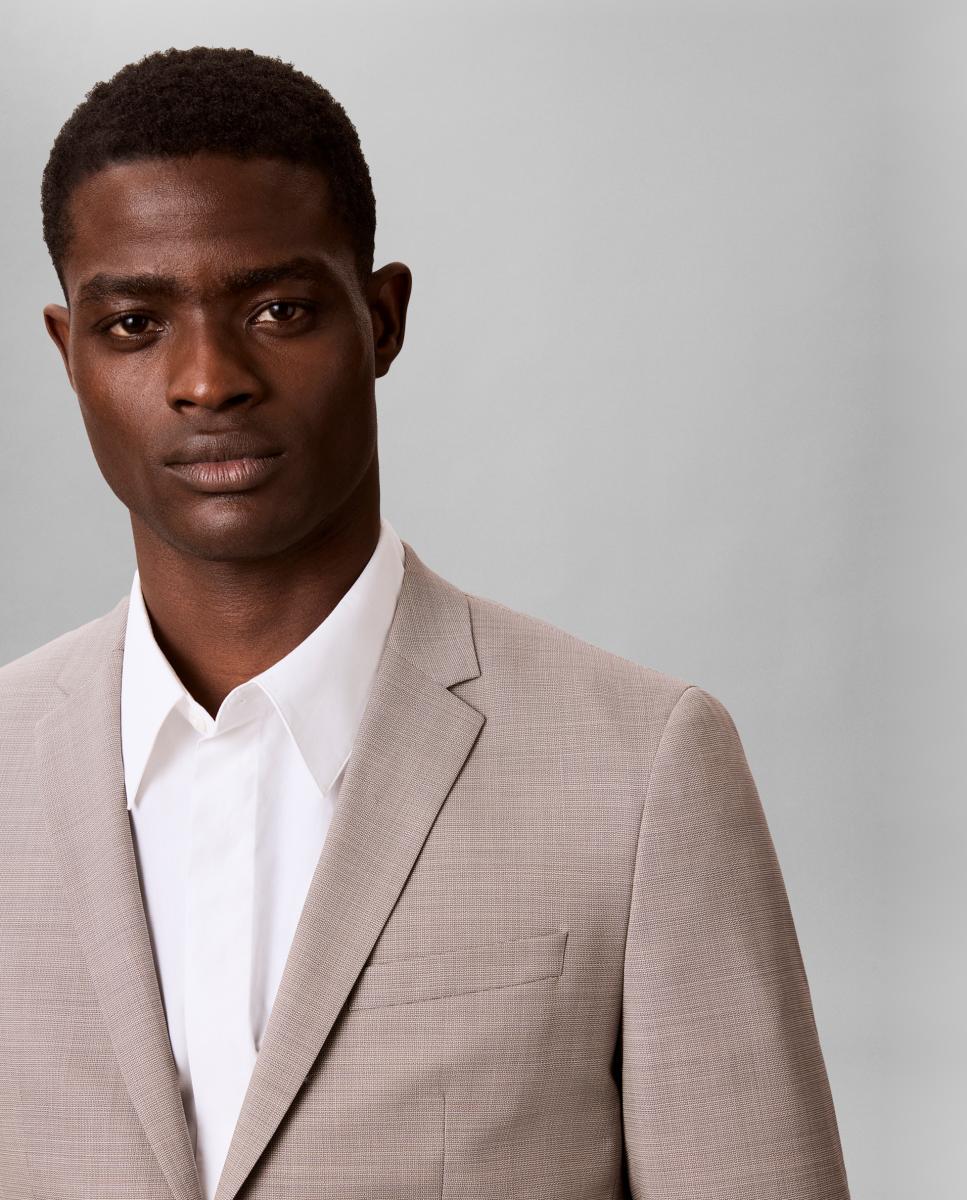 Blazer Slim com Micro Estrutura Barleycorn Bege-3