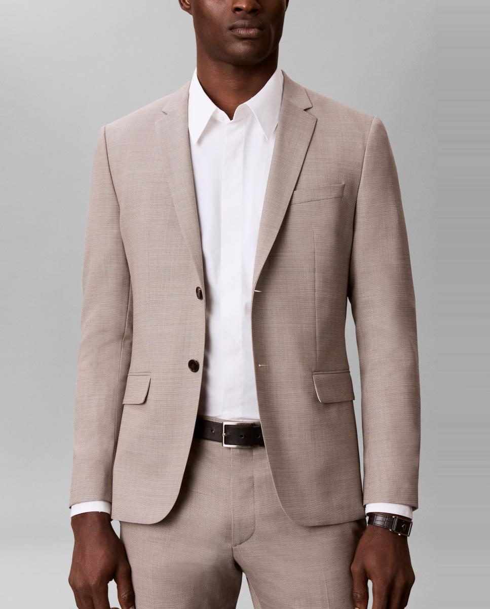 Blazer Slim com Micro Estrutura Barleycorn Bege-4