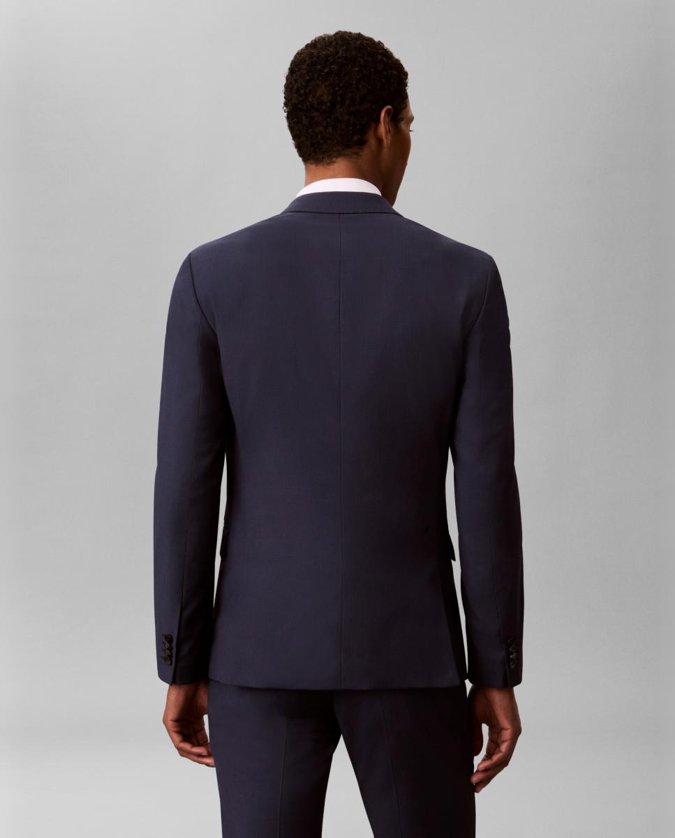 Blazer Slim com Micro Desenho de Padrão Espinha de Peixe Azul-2