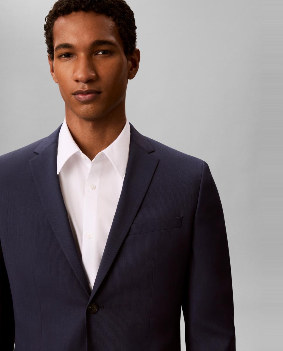 Blazer Slim com Micro Desenho de Padrão Espinha de Peixe Azul-3