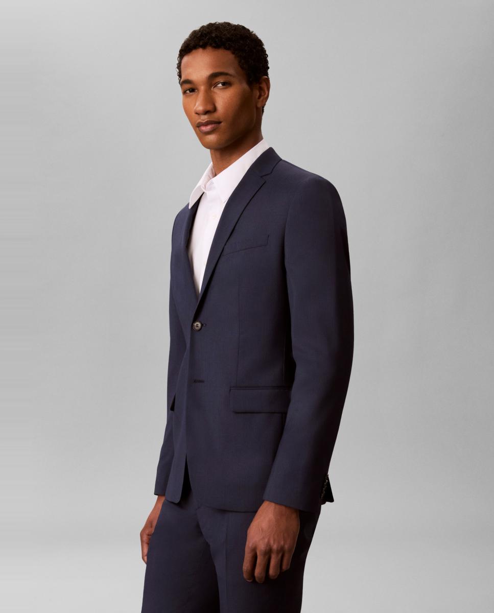 Blazer Slim com Micro Desenho de Padrão Espinha de Peixe Azul-4