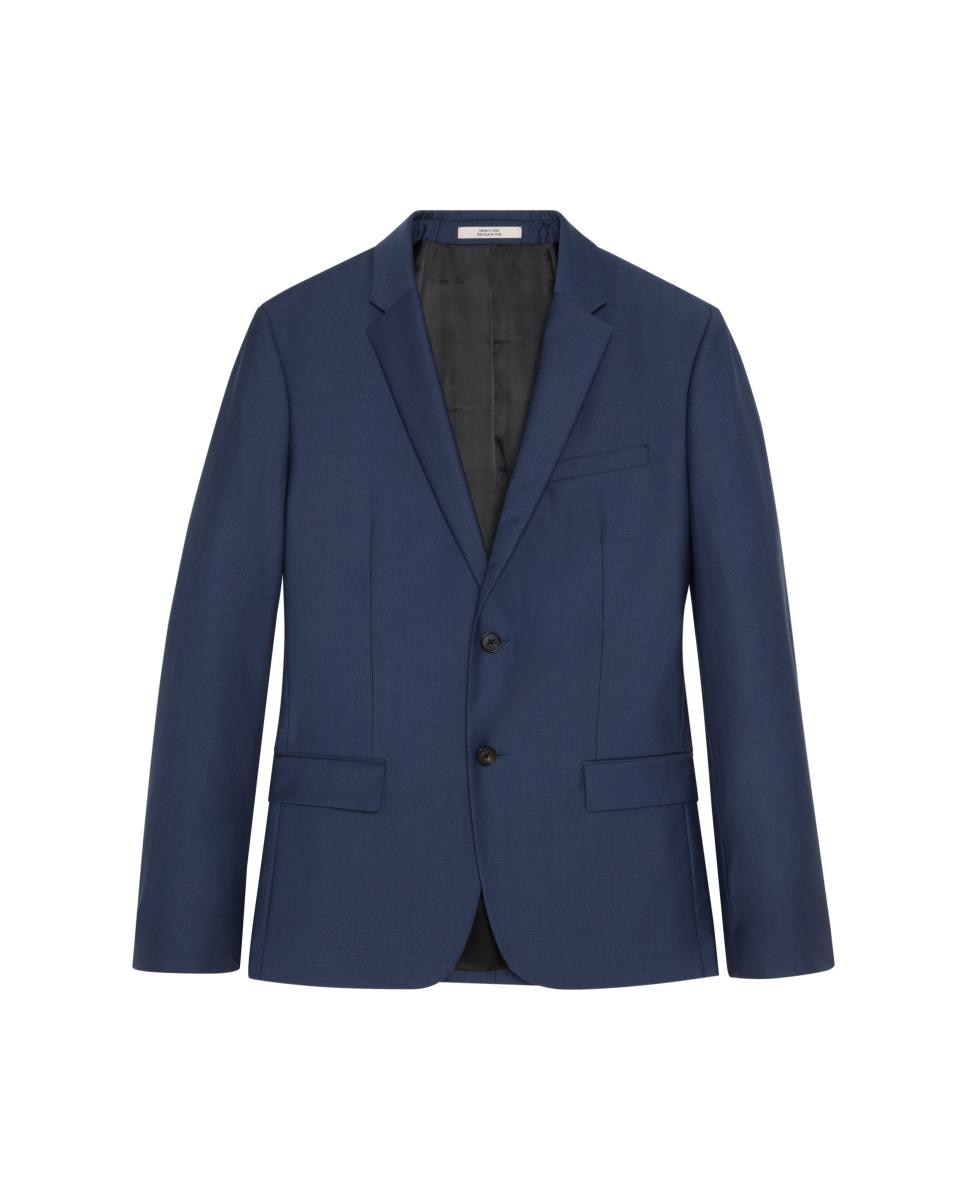 Blazer Slim com Micro Desenho de Padrão Espinha de Peixe Azul-5