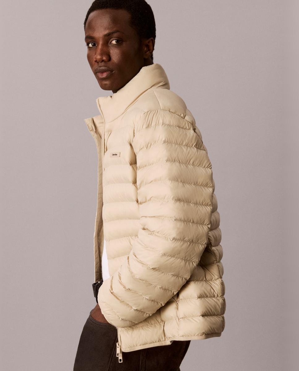 Casaco Puffer Acolchoado com Gola à Padre Taupe-3