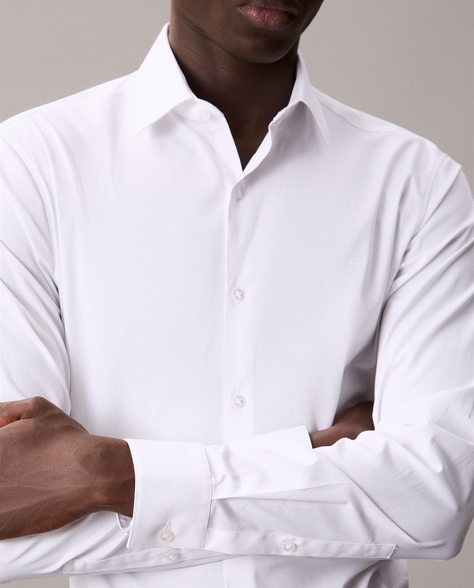 Camisa Clássica Slim Fit de Popelina Branco-4