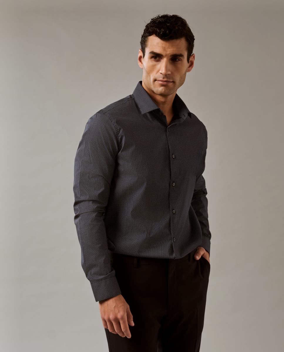 Camisa de Popelina Estampada Azul-3