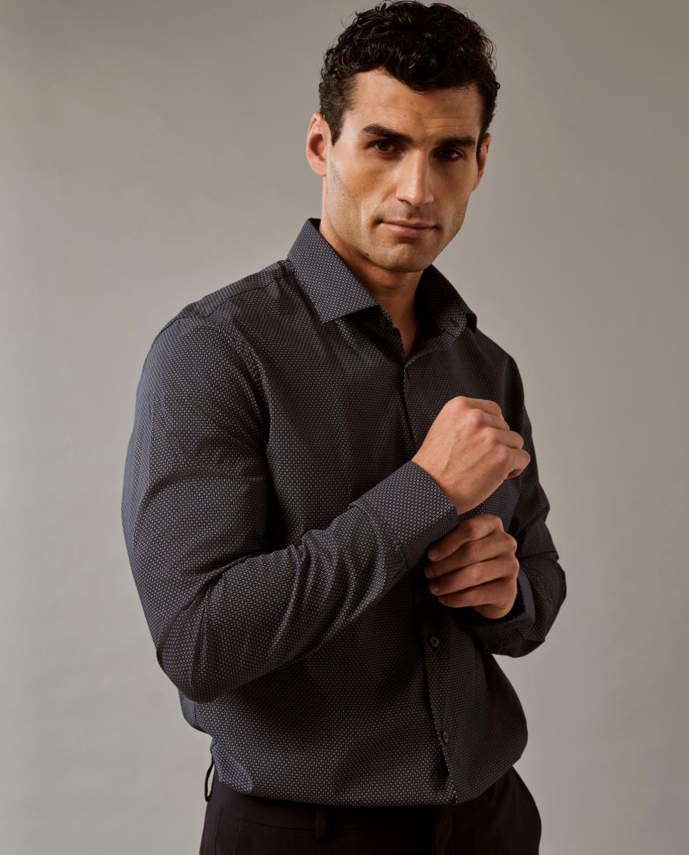 Camisa de Popelina Estampada Azul-4