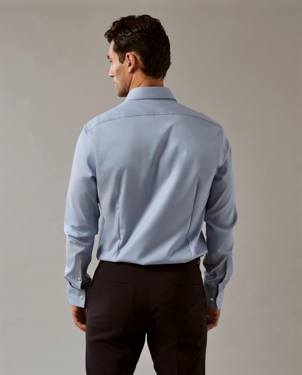 Camisa Clássica de Gola Elástica Justa Azul-2