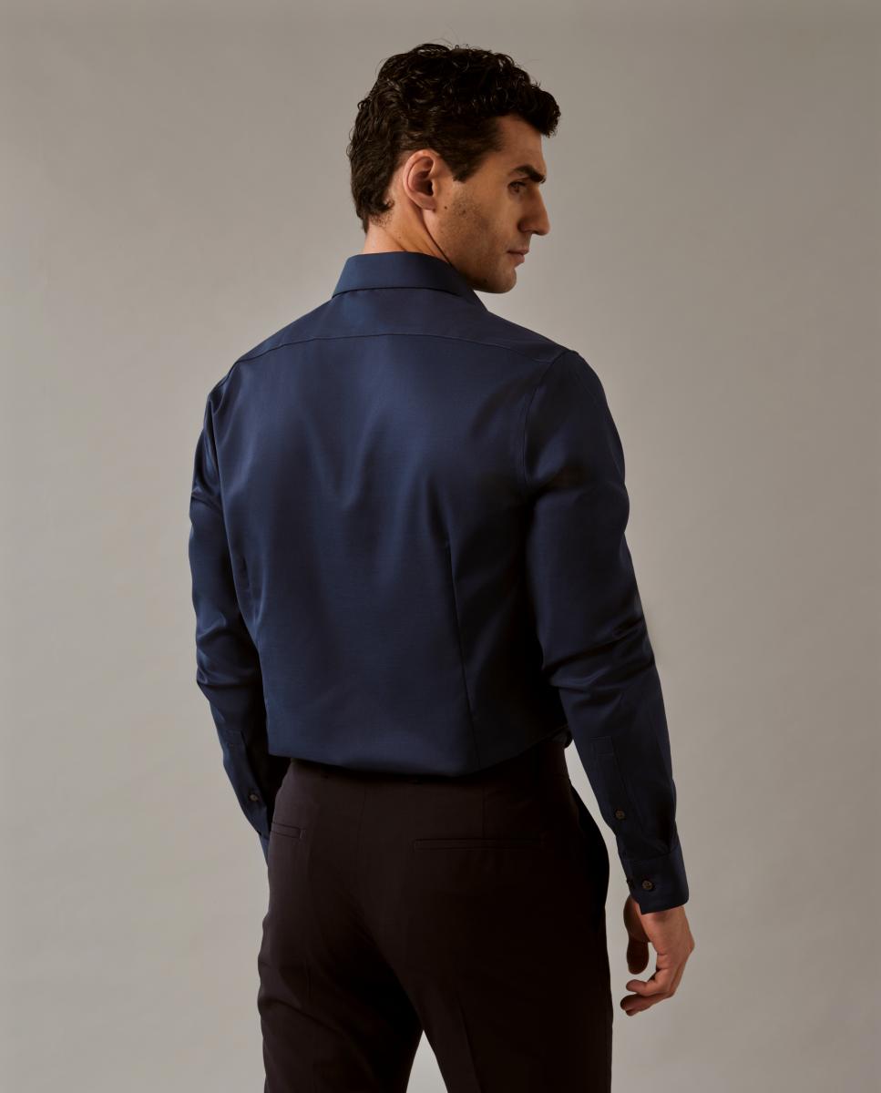Camisa Clássica de Gola Elástica Justa Azul-2