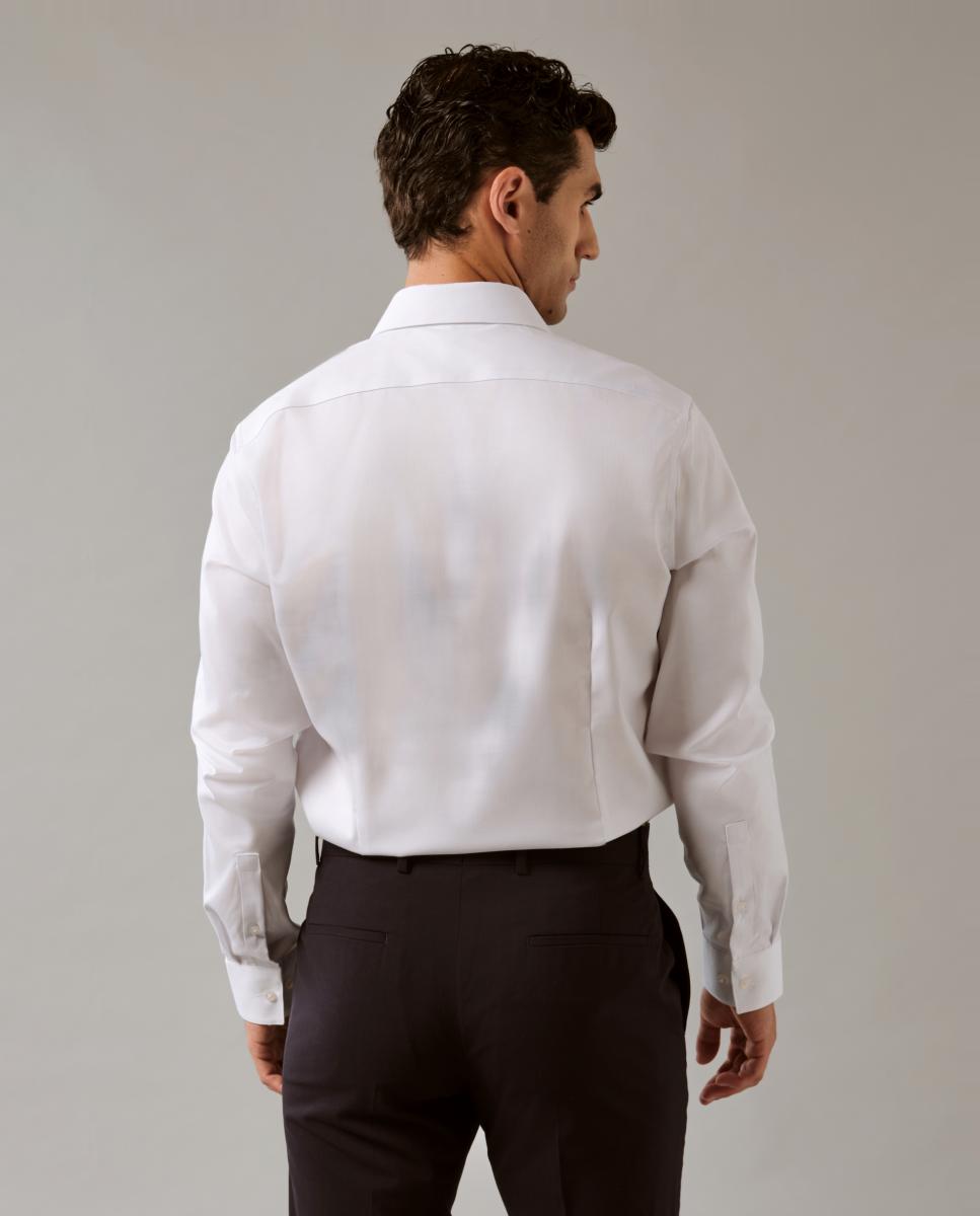 Camisa Clássica de Gola Elástica Justa Branco-2