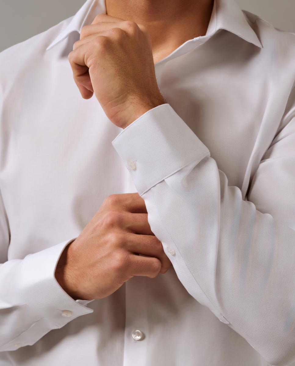 Camisa Clássica de Gola Elástica Justa Branco-3