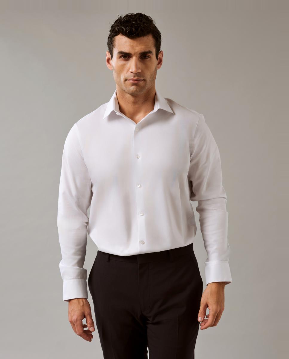 Camisa Clássica de Gola Elástica Justa Branco-4