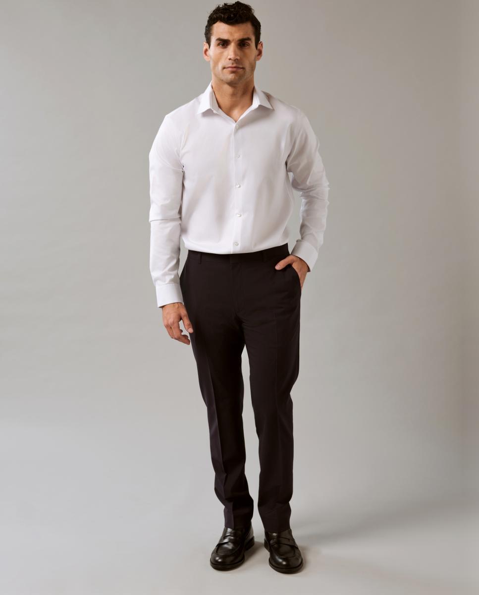 Camisa Clássica de Gola Elástica Justa Branco-6